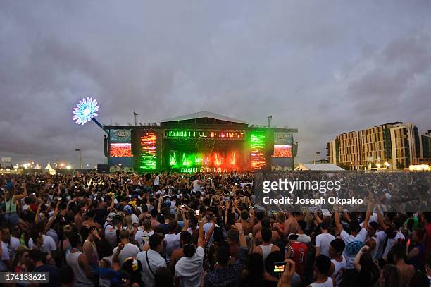General view of the festival-goers at Electric Daisy Carnival: London 2013 at Queen Elizabeth Olympic Park on July 20, 2013 in London, England.