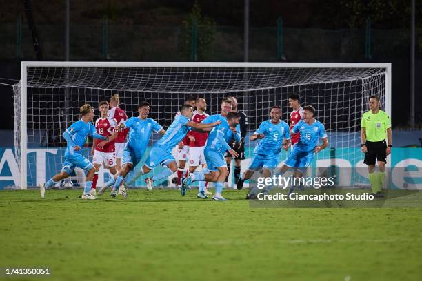 Golinucci Alessandro of San Marino celebrates after scoring his team's first goal during the UEFA EURO 2024 European qualifier match between San...