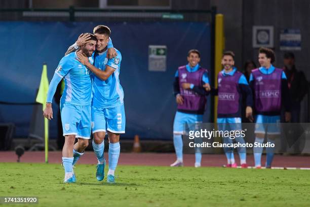 Golinucci Alessandro of San Marino celebrates after scoring his team's first goal during the UEFA EURO 2024 European qualifier match between San...