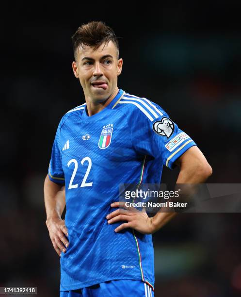 Stephan El Shaarawy of Italy reacts during the UEFA EURO 2024 European qualifier match between England and Italy at Wembley Stadium on October 17,...