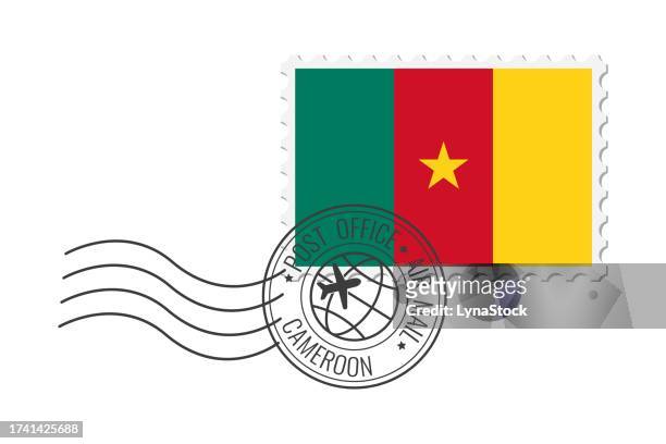 cameroon postage stamp. postcard vector illustration with cameroon national flag isolated on white background. - cameroon stock illustrations