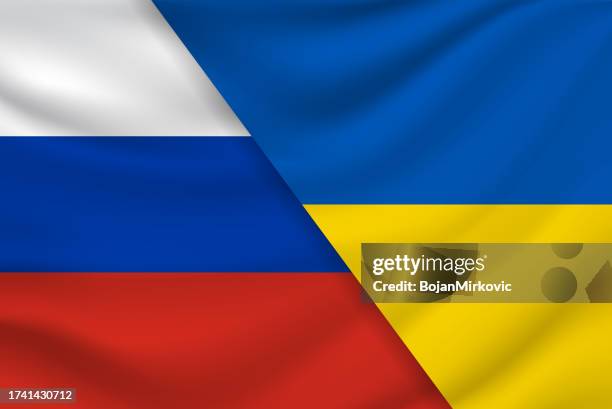 ilustrações de stock, clip art, desenhos animados e ícones de russia and ukraine flags. vector - bandeira-da-ucrânia