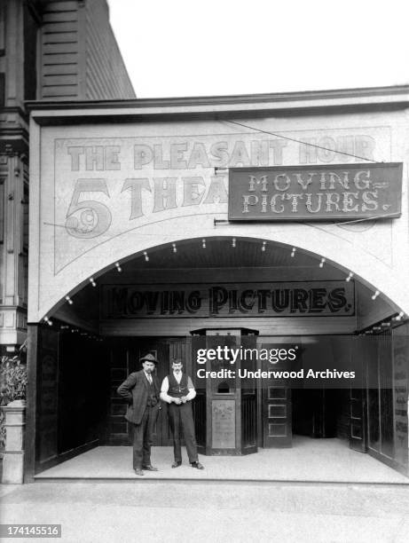 Nickelodeon called 'The Pleasant Hour,' which was already incorporating moving pictures into its repertoire of entertainment, United States, 1910.