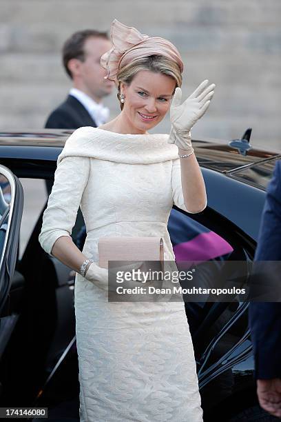 Princess Mathilde of Belgium is seen in front of the Cathedral of St Michael and Saint Gudula prior to the Abdication Of King Albert II Of Belgium, &...