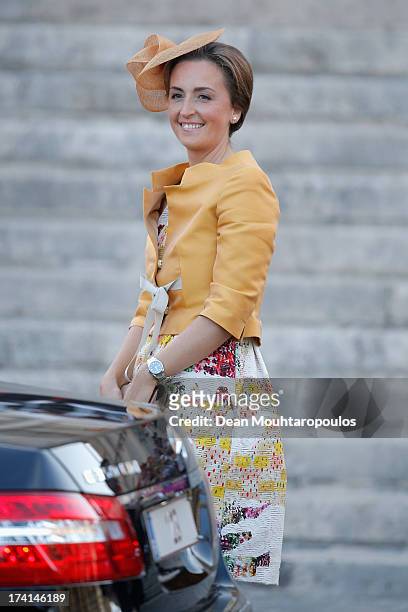 Princess Claire of Belgium is seen in front of the Cathedral of St Michael and Saint Gudula prior to the Abdication Of King Albert II Of Belgium, &...