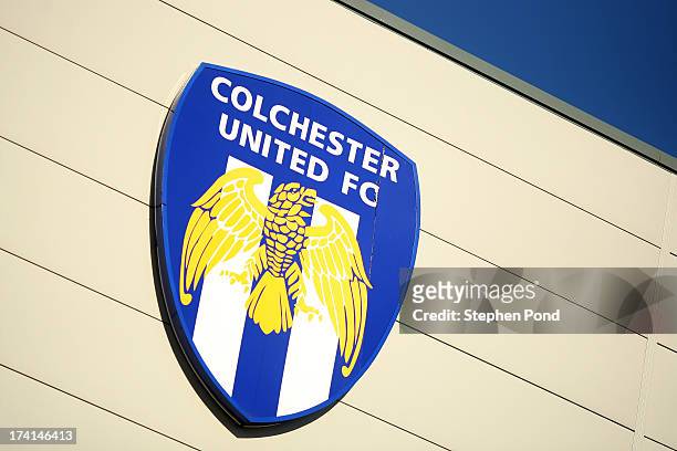 General view of the club badge during a pre season friendly match between Colchester United and Tottenham Hotspur at the Colchester Community Stadium...