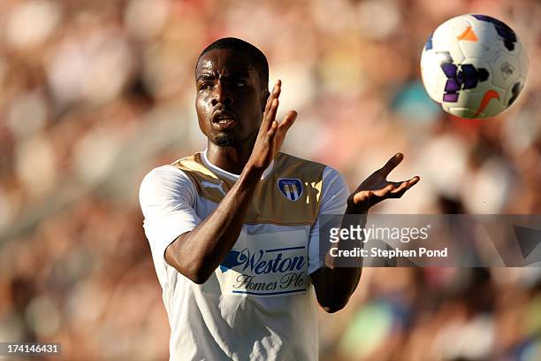 Tosin Olufemi of Colchester United during a pre season friendly match between Colchester United and Tottenham Hotspur at the Colchester Community...