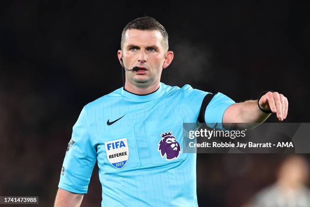 English Premier League FIFA Referee, Michael Oliver during the Premier League match between Sheffield United and Manchester United at Bramall Lane on...