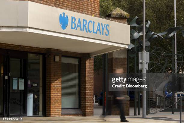 Barclays Plc bank branch in Woking, UK, on Monday, Oct. 23, 2023. Barclays reports earnings on Oct. 24. Photographer: Jason Alden/Bloomberg via Getty...