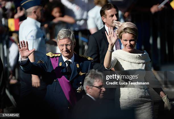 Prince Philippe of Belgium and Princess Mathilde of Belgium are seen in front of the Cathedral of St Michael and Saint Gudula prior to the Abdication...