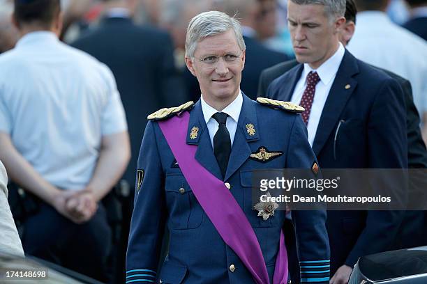 Prince Philippe of Belgium is seen in front of the Cathedral of St Michael and Saint Gudula prior to the Abdication Of King Albert II Of Belgium, &...