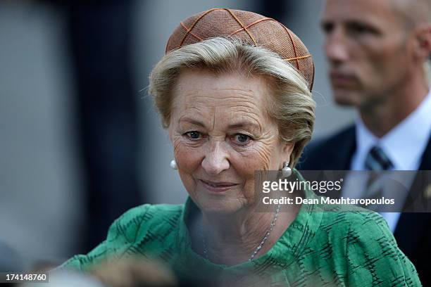 Queen Paola of Belgium is seen in front of the Cathedral of St Michael and Saint Gudula prior to the Abdication Of King Albert II Of Belgium, &...