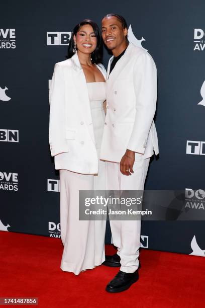 Jordin Sparks and Dana Isaiah attend the 54th Annual GMA Dove Awards at Lipscomb Allen Arena on October 17, 2023 in Nashville, Tennessee.