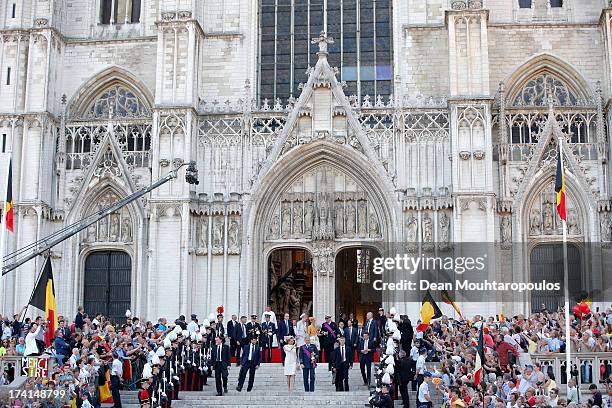 Prince Philippe of Belgium and Princess Mathilde of Belgium are seen in front of the Cathedral of St Michael and Saint Gudula prior to the Abdication...