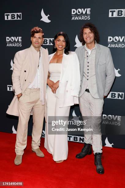 Joel Smallbone and Luke Smallbone of for KING & COUNTRY, and Jordin Sparks attend the 54th Annual GMA Dove Awards at Lipscomb Allen Arena on October...