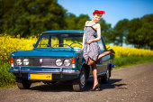 Pin-up girl with car