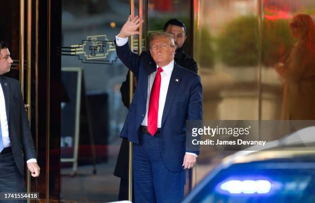 Former U.S. President Donald Trump arrives at Trump Tower on October 17, 2023 in New York City.