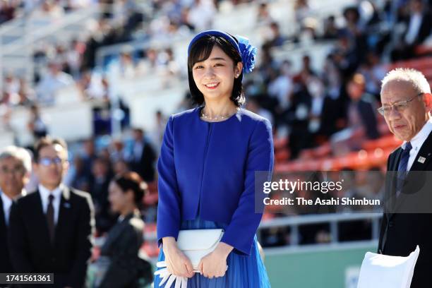 Princess Kako of Akishino attends the closing ceremony of the national sports festival at Shiranami Stadium on October 17, 2023 in Kagoshima, Japan.