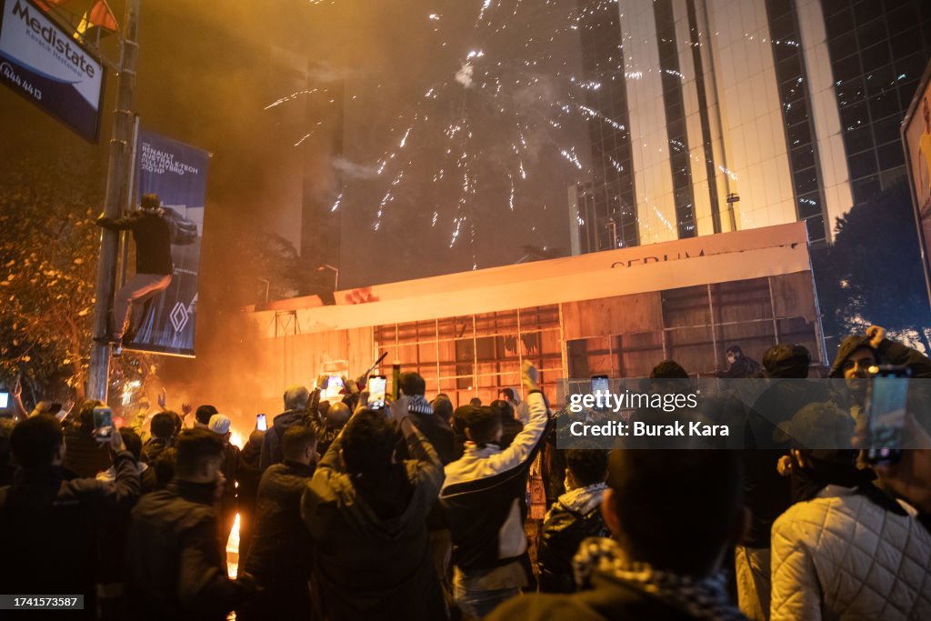 Protests At Israeli Consulate In Istanbul After Gaza Hospital Blast