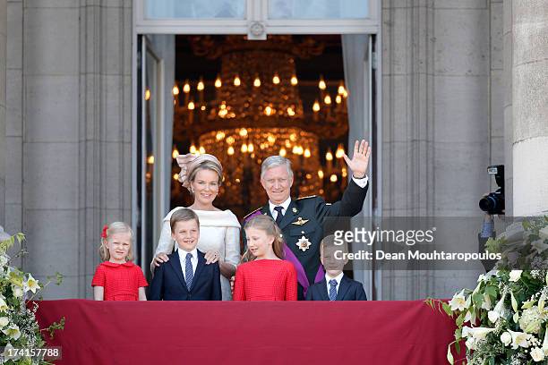 Princess Eleonore of Belgium, Prince Gabriel of Belgium,Queen Mathilde of Belgium,Princess Elisabeth of Belgium, King Philippe of Belgium and Prince...