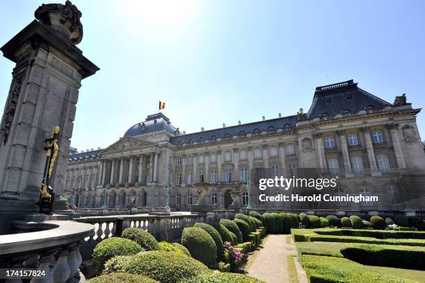 General view as the royal family greets the audience at the Royal Palace during the Abdication Of King Albert II Of Belgium, & Inauguration Of King...