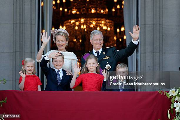 Princess Eleonore of Belgium, Prince Gabriel of Belgium,Queen Mathilde of Belgium,Princess Elisabeth of Belgium, King Philippe of Belgium and Prince...