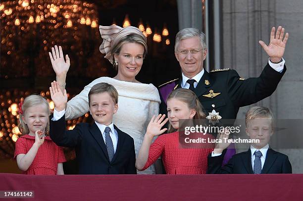 Princess Eleonore of Belgium, Prince Gabriel of Belgium, Queen Mathilde of Belgium, Princess Elisabeth of Belgium, King Philippe of Belgium and...