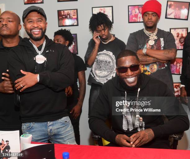 Zaytoven and Gucci Mane attend his "Breath of Fresh Air" album signing at DBS Sounds on October 17, 2023 in Riverdale, Georgia.