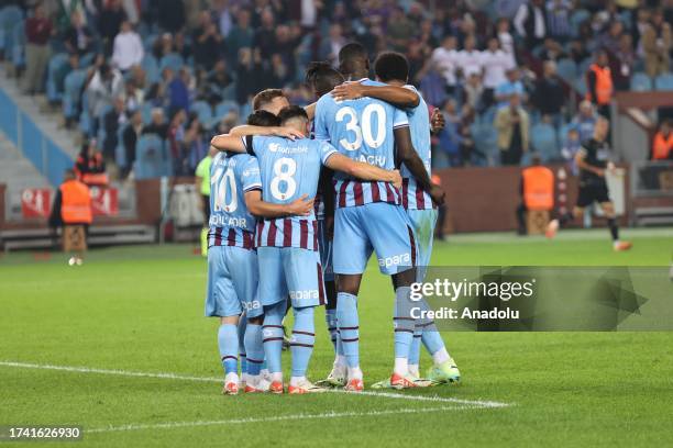 Players of Trabzonspor celebrate after a goal during the Turkish Super Lig week 9 soccer match between Trabzonspor and Corendon Alanyaspor at Papara...