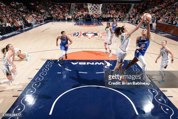 DiJonai Carrington of the Connecticut Sun shoots the ball during the game against the New York Liberty during round two game four of the 2023 WNBA...