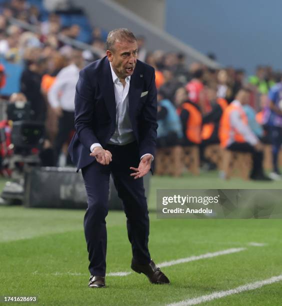 Head Coach of Trabzonspor Abdullah Avci reacts during the Turkish Super Lig week 9 soccer match between Trabzonspor and Corendon Alanyaspor at Papara...