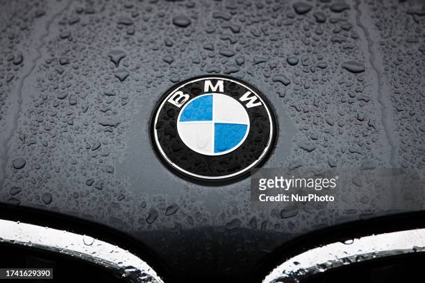 Logo is seen on a car in Warsaw, Poland on October 22, 2023.