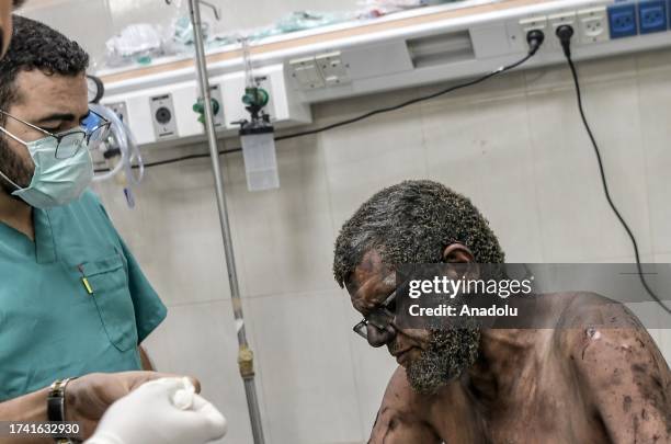 Palestinians including children are brought to Nasser Hospital for treatment aftermath of Israeli attack in Khan Yunis, Gaza on October 23, 2023.
