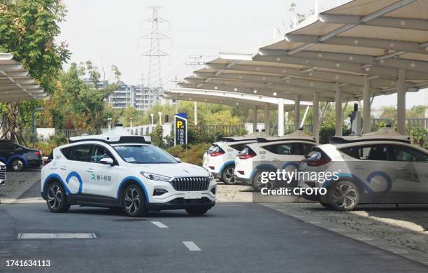 Baidu driverless car prepares to take off from a parking lot in Jiaxing, Zhejiang province, China, October 24, 2023.