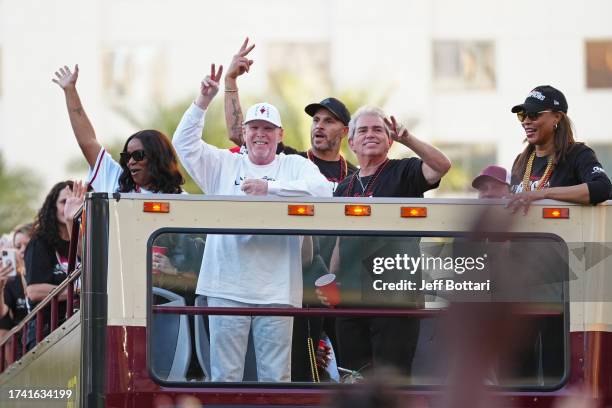 Las Vegas Aces owner, Mark Davis celebrates during the 2023 WNBA championship victory parade and rally on the Las Vegas Strip on October 23, 2023 in...