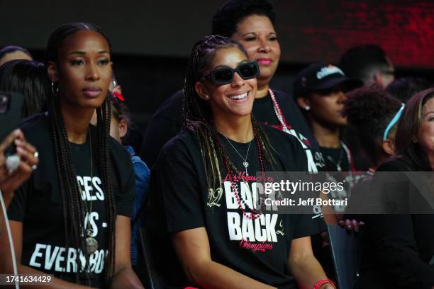 Candace Parker of the Las Vegas Aces celebrates during the 2023 WNBA championship victory parade and rally on the Las Vegas Strip on October 23, 2023...