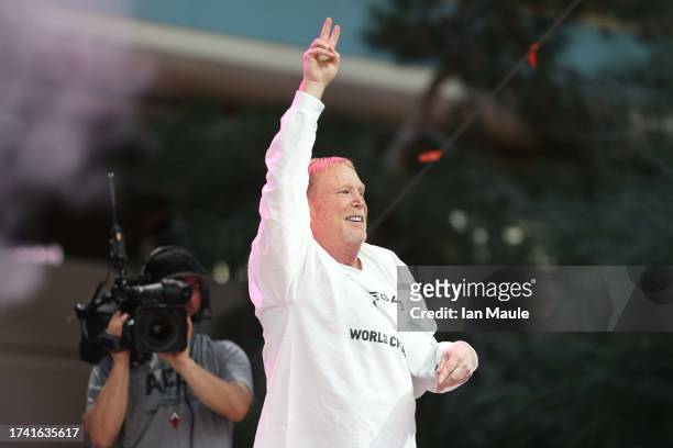 Mark Davis celebrate during the 2023 WNBA championship victory parade and rally on the Las Vegas Strip on October 23, 2023 in Las Vegas, Nevada. NOTE...