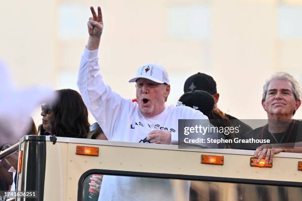 Mark Davis celebrates during the 2023 WNBA championship victory parade and rally on the Las Vegas Strip on October 23, 2023 in Las Vegas, Nevada....