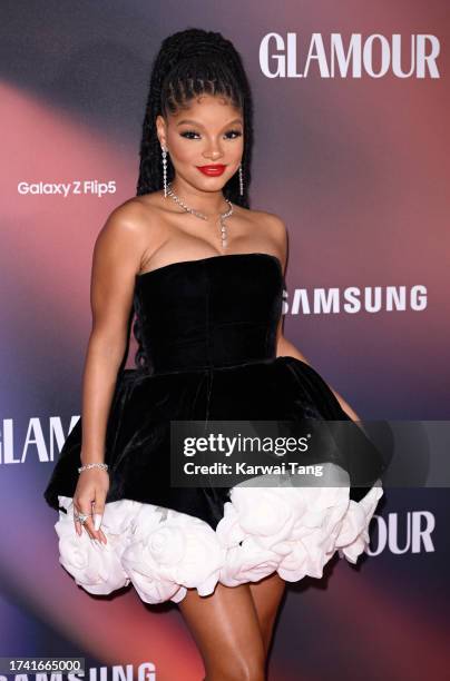 Halle Bailey arrives at the Glamour Women of The Year Awards 2023 on October 17, 2023 in London, England.