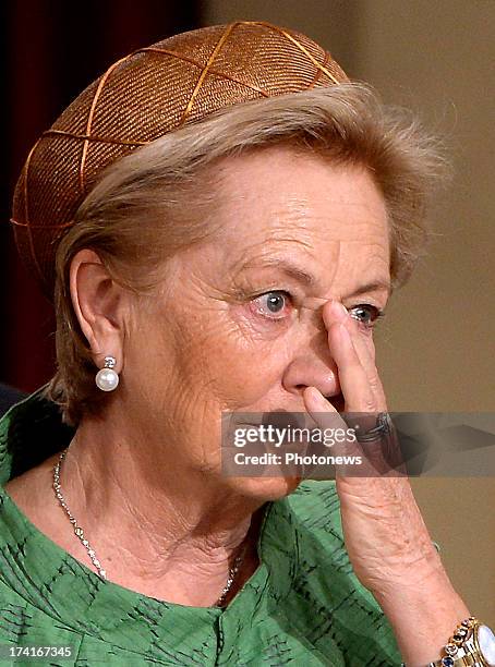 Queen Paola of Belgium during the abdication ceremony of King Albert II inside the Royal Palace during the Abdication of King Albert II of Belgium...