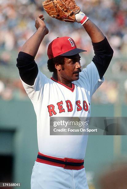 Outfielder Jim Rice of the Boston Red Sox looks on during an Major League Baseball game circa 1977 at Fenway Park in Boston, Massachusetts. Rice...