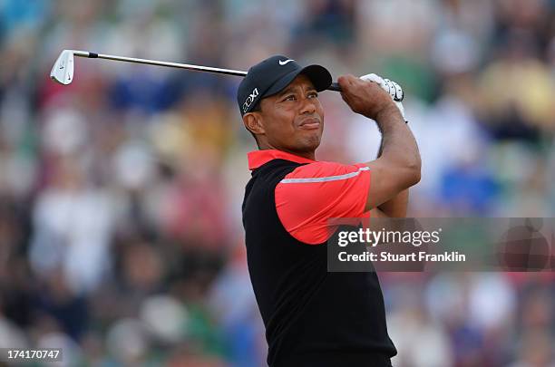 Tiger Woods of the United States in action during the final round of the 142nd Open Championship at Muirfield on July 21, 2013 in Gullane, Scotland.