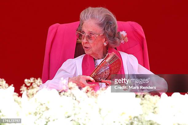 Queen Fabiola of Belgium seen during the Civil and Military Parade during the Abdication Of King Albert II Of Belgium, & Inauguration Of King...