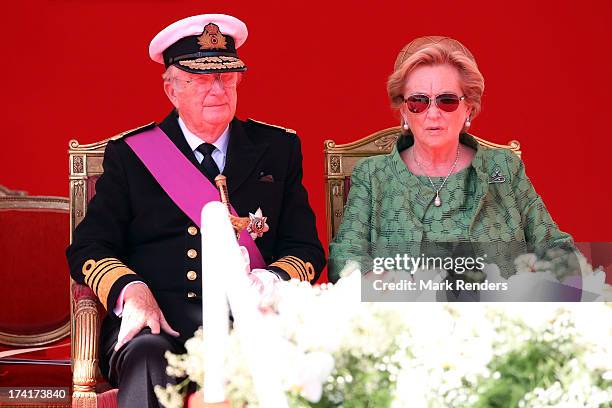 King Albert II of Belgium and Queen Paola of Belgium seen during the Civil and Military Parade during the Abdication Of King Albert II Of Belgium, &...