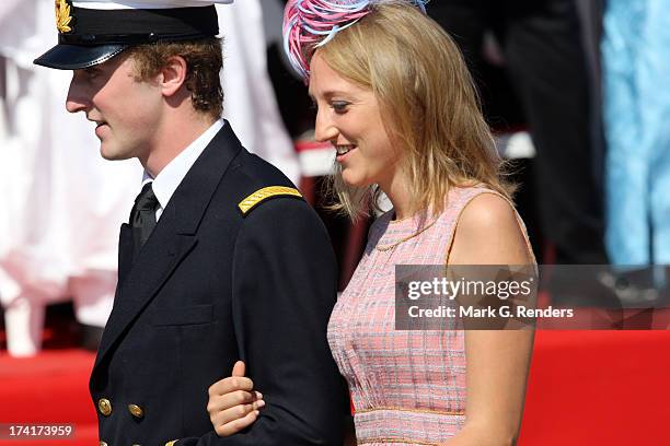 Prince Amedeo of Belgium and Princess Maria Laura of Belgium attend the Civil and Military Parade during the Abdication Of King Albert II Of Belgium,...