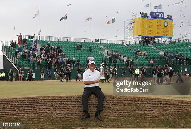 Phil Mickelson of the United States holds the Claret Jug after winning the 142nd Open Championship at Muirfield on July 21, 2013 in Gullane, Scotland.