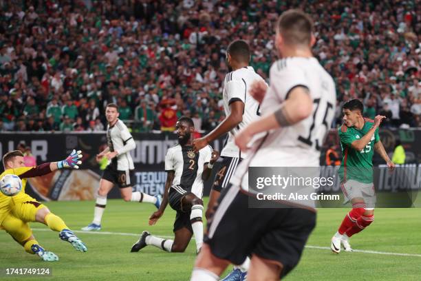 Carlos Antuna of Mexico scores the team's first goal during the international friendly between Germany and Mexico at Lincoln Financial Field on...