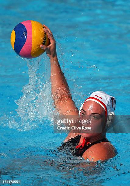 Christine Robinson of Canada in action during the Women's Water Polo first preliminary round match between Canada and Great Britain during Day Two of...