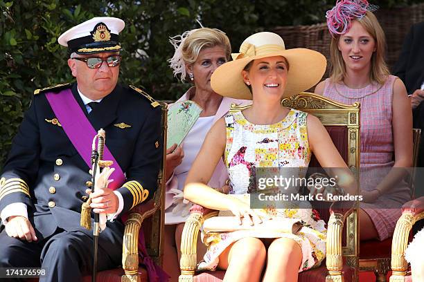 Prince Laurent of Belgium, Princess Claire of Belgium and Princess Luisa Maria of Belgium seen at the Civil and Military Parade during the Abdication...