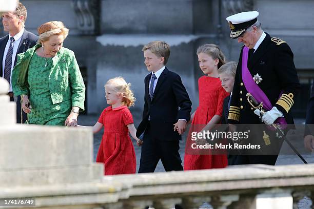 Princess Paola of Belgium, Princess Eleonore of Belgium, Prince Gabriel of Belgium,Princess Elisabeth of Belgium, Prince Emmanuel of Belgium and King...
